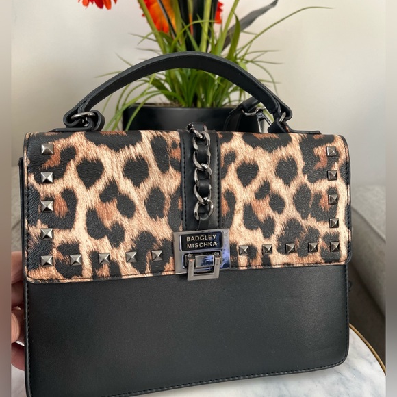 Badgley Mischka Leopard and Black Satchel - Picture 3 of 10
